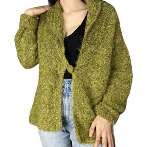 Tabask Alpaca Wool Green Fuzzy Handmade in PERU One Button Cardigan Sweater